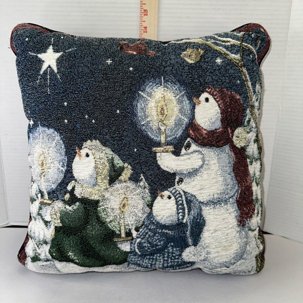 Christmas Themed Snowman Tapestry Throw Pillow Design‎ By Sandi Gore Evans